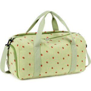 Duffle Bag Girls Kids Cute Gym Bag Strawberry Corduroy Green